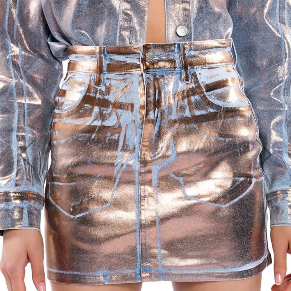 Foil Denim Skirt
